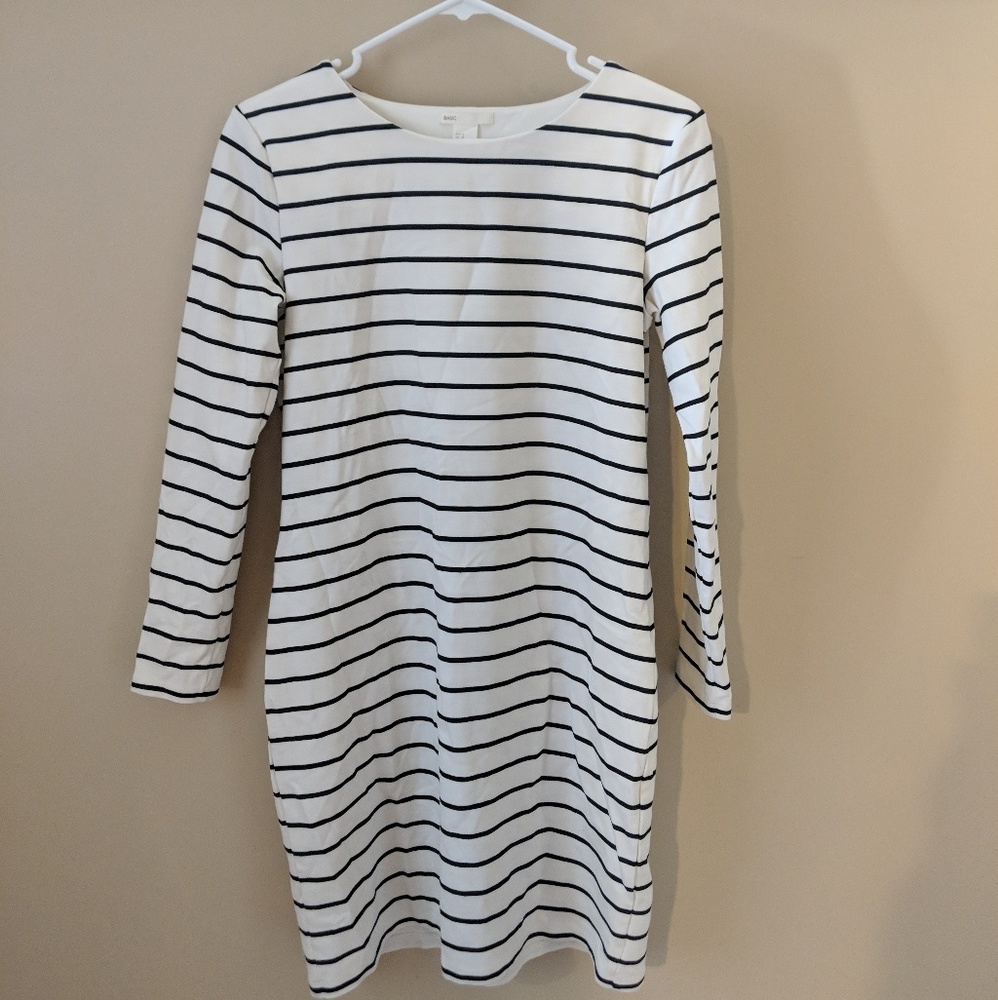 Black and white striped fitted dress